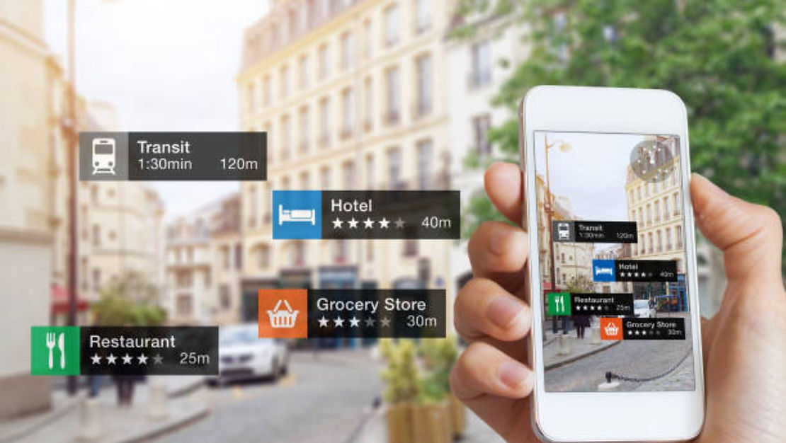 looking for hotels, restaurants and grocery stores on smartphone