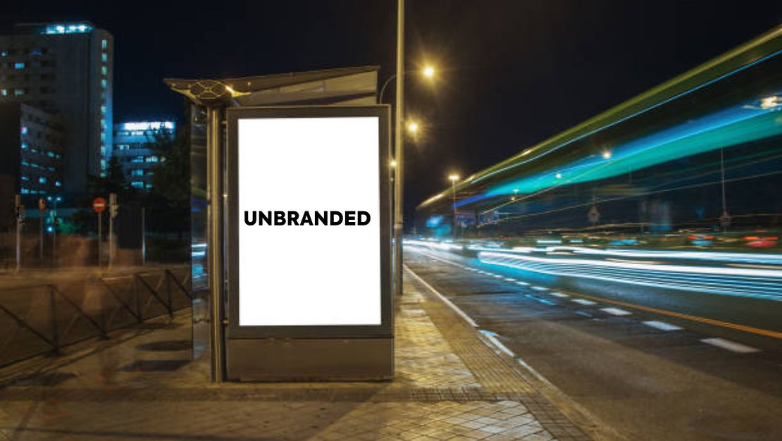 bus stop stand with a poster written unbranded
